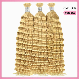 #613 Blonde Boho Braids Deep Wave No Weft Bulk Hair for Human Hair CVOHAIR