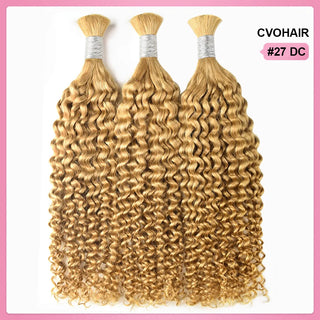 #27 Honey Blonde Boho Braids Deep Curly No Weft Bulk Hair for Human Hair CVOHAIR