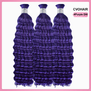 Purple Customized Boho Braids Deep Wave No Weft Bulk Hair for Human Hair CVOHAIR