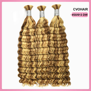 #P30/613 Ombre Brown Boho Braids Deep Wave No Weft Bulk Hair for Human Hair CVOHAIR