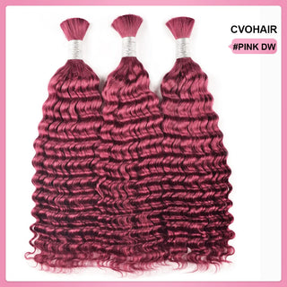 CVOHAIR – cheveux humains roses ondulés, en vrac, pour tresser, sans trame, Extensions de cheveux humains, 100g/chaque paquet