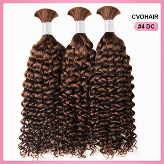 CVOHAIR #4 Cheveux humains en vrac bouclés profonds pour tresser des extensions de cheveux humains sans trame 100 g/chaque paquet 