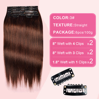 CVOHAIR #8 pince droite dans les Extensions de cheveux vrais cheveux humains PU sans couture Clip ins 6 pièces 110G 