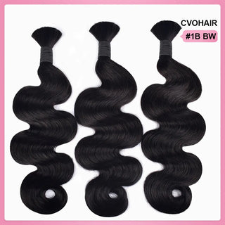 #1B Natural Black Boho Braids Body Wave No Weft Bulk Hair for Human Hair CVOHAIR