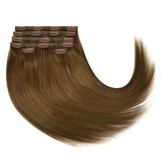 CVOHAIR #4 Schokoladenbraun, glatte Clip-in-Haarverlängerung, Echthaar, PU, ​​nahtlos, Clip-ins, 6 Stück, 110 g 