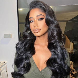 #1B Body Wave Transparent Lace Frontal Wigs Human Hair 180% Density Pre Plucked With Baby Hair CVOHAIR