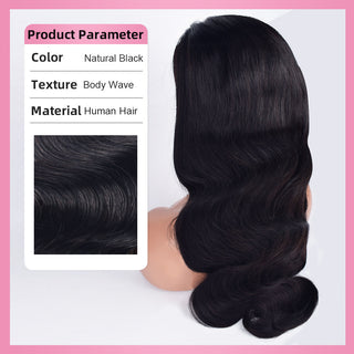 #1B Body Wave Transparent Lace Frontal Wigs Human Hair 180% Density Pre Plucked With Baby Hair CVOHAIR