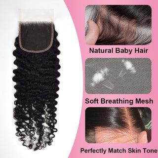 #1B Burmese Curly  3 Bundles with HD lace Closure Deal 100% Human Hair CVOHAIR