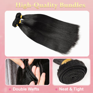 #1B Straight Hair 3 Bundles 100% Unprocessed Brazilian Virgin Human Hair Weave Bundles for Black Women CVOHAIR