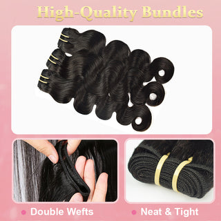 #1B Body Wave Hair 12A Bundles 100% Unprocessed Brazilian Virgin Human Hair Weave Bundles CVOHAIR