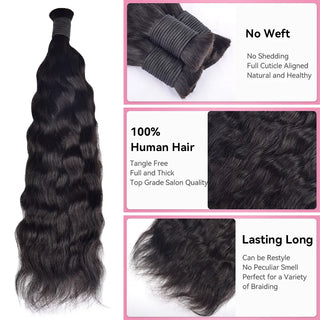 #1B Natural Black Boho Braids Wave and Wet No Weft Bulk Hair for Human Hair CVOHAIR