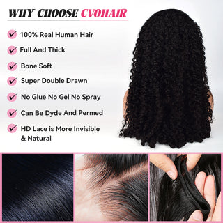 CVOHAIR Kinky Curly HD Lace Front Perücken Echthaar 200 % Dichte Transparent Lace Frontal Perücken Vorgezupft Mit Babyhaar