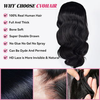 CVOHAIR Body Wave HD Lace Front Perücken Echthaar 200% Dichte Transparent Lace Frontal Perücken Vorgezupft Mit Babyhaar