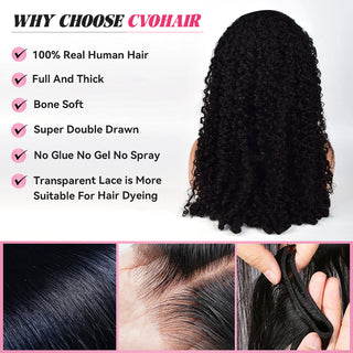 CVOHAIR Kinky Curly HD Lace Front Perücken Echthaar 200 % Dichte Transparent Lace Frontal Perücken Vorgezupft Mit Babyhaar