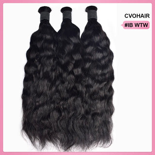 #1B Natural Black Boho Braids Wave and Wet No Weft Bulk Hair for Human Hair CVOHAIR