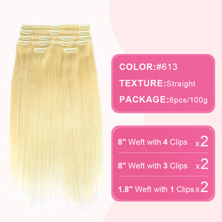 CVOHAIR 6-teiliges gewelltes Clip-in-Haarverlängerungsset, Echthaar, PU, ​​nahtlos, Clip-ins, Naturschwarz, 110 g 