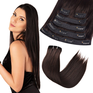 #2 Dark Brown Straight Clip in Hair Extensions Real Human Hair Invisible Lace Clip ins 6Pcs 110G CVOHAIR