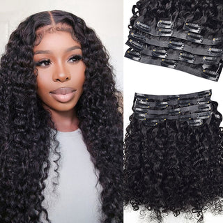 #1B 6Pcs Burmese Curly Free Shipping PU Seamless Clip ins Hair Extensions Real Human Hair CVOHAIR