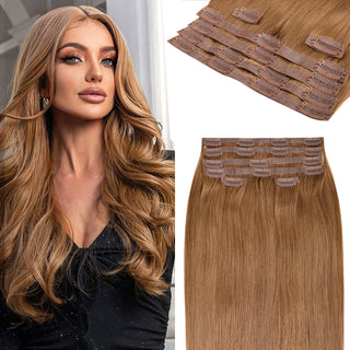 #8 Copper Brown Straight Clip in Hair Extensions Real Human Hair PU Seamless Clip ins 6Pcs 110G CVOHAIR