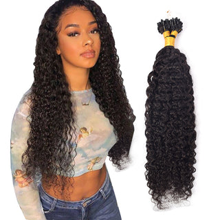 Natural Black Deep Curly Mirco Ring Hair Extension 100% Real Human Hair CVOHAIR