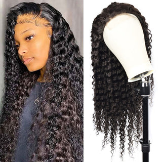 #1B Deep Wave HD Lace Front Wigs Human Hair 150% Density Transparent Lace Frontal Wigs Pre Plucked With Baby Hair CVOHAIR