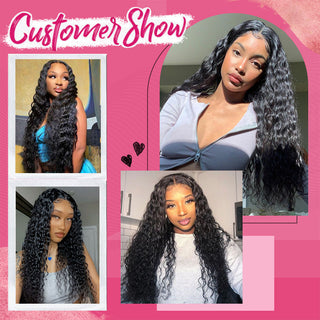 #1B Deep Wave HD Lace Front Wigs Human Hair 150% Density Transparent Lace Frontal Wigs Pre Plucked With Baby Hair CVOHAIR