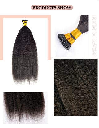 Kinky Straight I Tip Hair Extensions 100% Real Human Hair 100g CVOHAIR