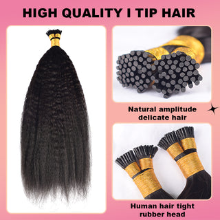 Kinky Straight I Tip Hair Extensions 100% Real Human Hair 100g CVOHAIR