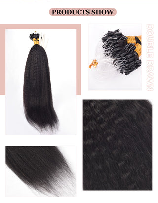 Natural Black Kinky Straight Mirco Ring Hair Extension 100% Real Human Hair CVOHAIR