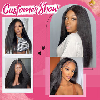 #1B Kinky Straight HD Lace Front Wigs Human Hair 200% Density Transparent Lace Frontal Wigs Pre Plucked With Baby Hair CVOHAIR