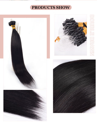 Natural Black Straight Mirco Ring Hair Extension 100% Real Human Hair CVOHAIR