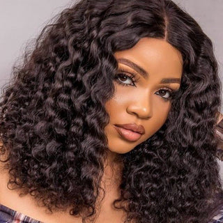 #1B Bob Wig Water Wave HD Lace Front Wigs Human Hair 180% Density Lace Frontal Wigs Pre Plucked With Baby Hair CVOHAIR