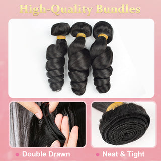 #1B Loose Wave Human Hair Weave 3 Bundles 100% Unprocessed Virgin Brazilian Remy Hair Bundles Natural Color CVOHAIR