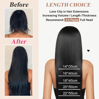 #1B 6Pcs Straight Clip in Hair Extensions Real Human Hair Invisible Lace Clip ins Natural Black 110G CVOHAIR