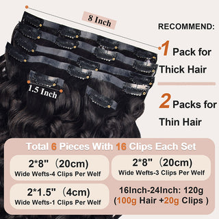 CVOHAIR 6 pièces pince de vague de corps dans les Extensions de cheveux vrais cheveux humains PU sans couture pince ins noir naturel 110G 