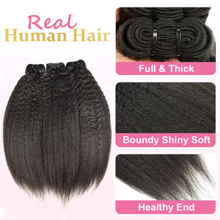 CVOHAIR Kinky Straight Human Hair 3 Bündel 100 % unbehandeltes Echthaar, Weave-Extensions, natürliche Farbe