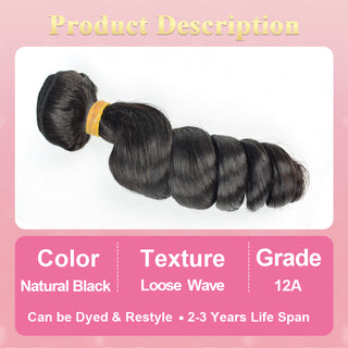 #1B Loose Wave Human Hair Weave 3 Bundles 100% Unprocessed Virgin Brazilian Remy Hair Bundles Natural Color CVOHAIR