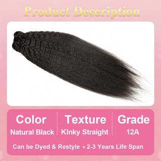 #1B Kinky Straight Human Hair 3 Bundles 100% Unprocessed Virgin Human Hair Weave Extensions Natural Color CVOHAIR