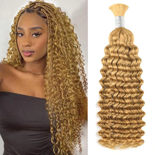 #27 Honey Blonde Boho Braids Deep Wave No Weft Bulk Hair for Human Hair CVOHAIR