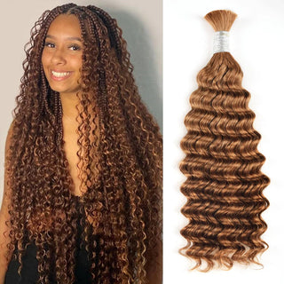 #30 Brown Boho Braids Deep Wave No Weft Bulk Hair For Human Hair CVOHAIR