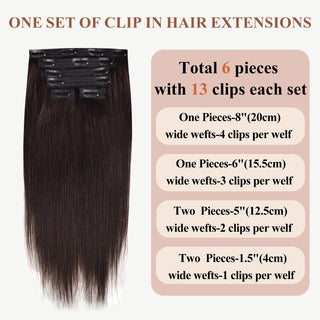 #2 Dark Brown Straight Clip in Hair Extensions Real Human Hair Invisible Lace Clip ins 6Pcs 110G CVOHAIR