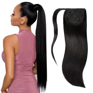 Ponytail Real Human Hair Ponytail Extensions Wrap Around Natural Ponytail Hair Piece Straight