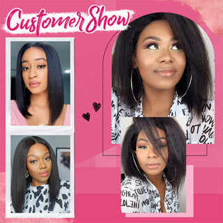 #1B Yaki Straight Bob Wig HD Lace Front Wigs Human Hair 180% Density Transparent Lace Frontal Wigs Pre Plucked With Baby Hair CVOHAIR